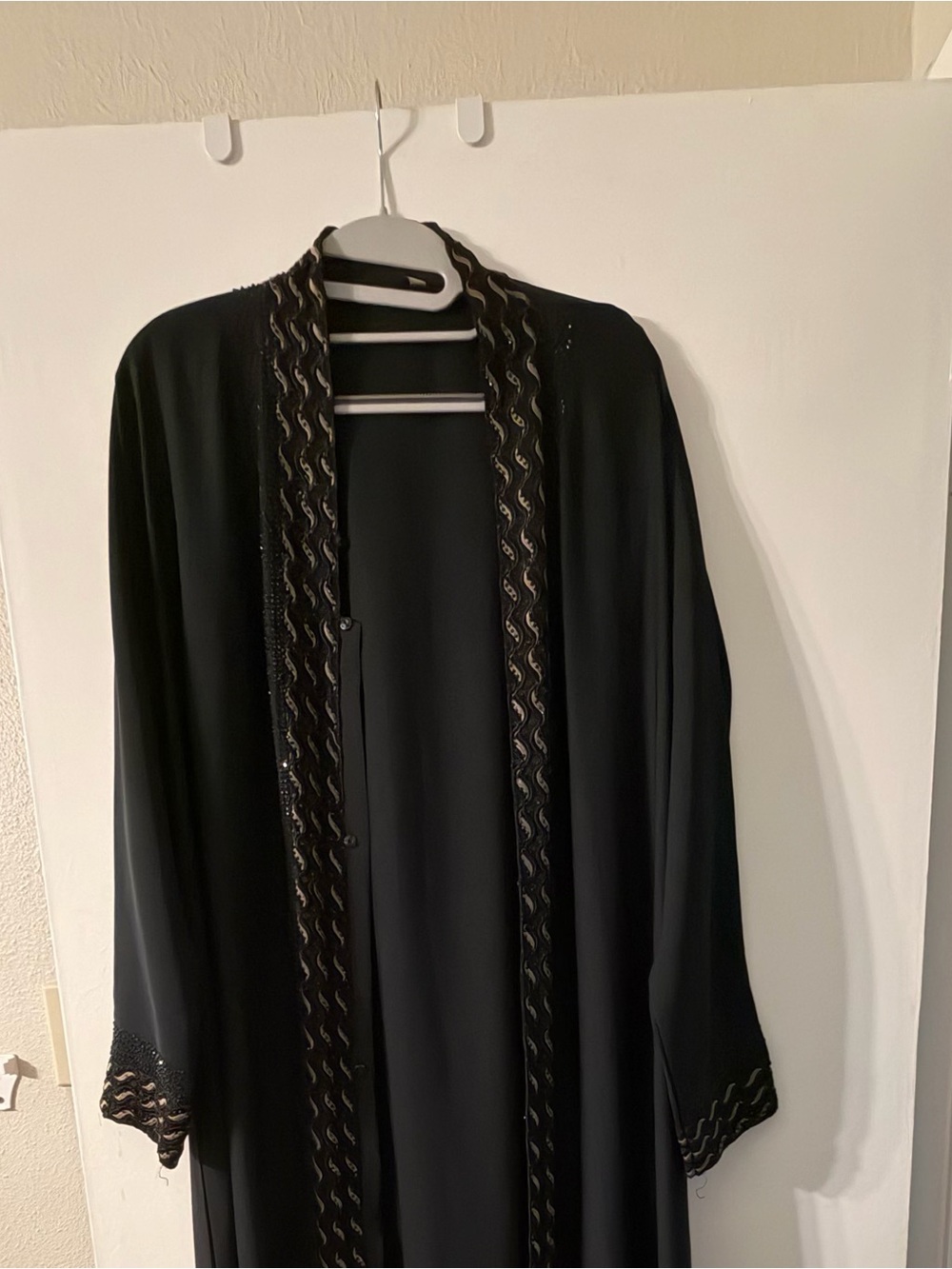 Women's Black Long Cape with Decorative Trim